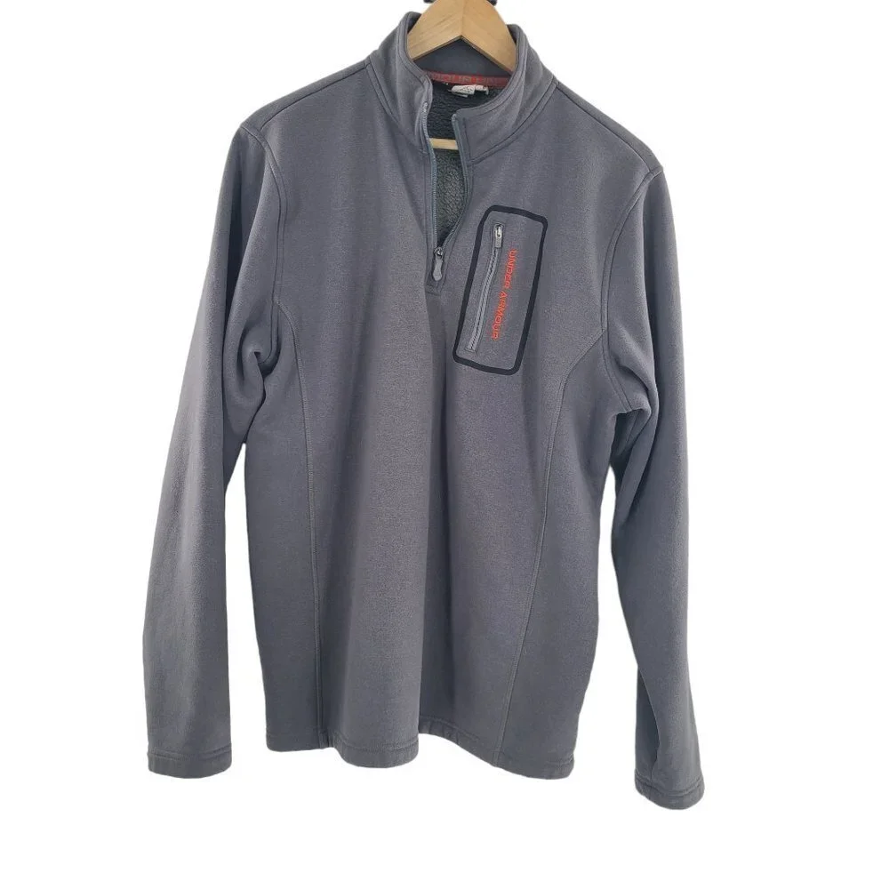 Under Armour Pullover Sweater Mens Size Medium Loose Fit‎ Gray Mock Neck Fleece